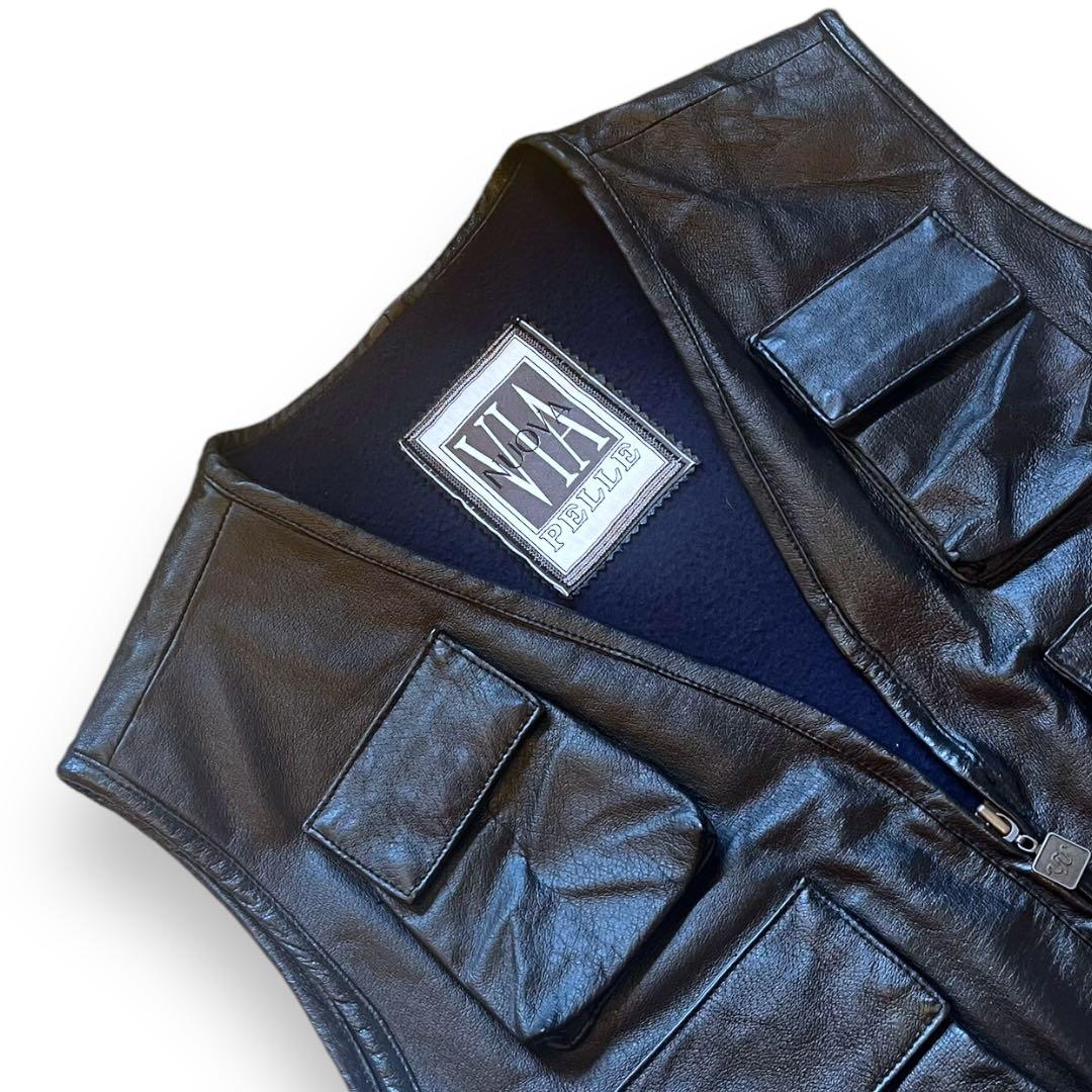 【希少】 フィッシングレザーテックベスト ヴィンテージ レア ブラック 短丈