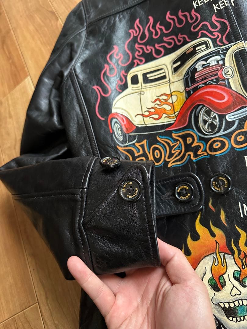 simons Shanghai 手描き茶芯ホースハイドライダースジャケット