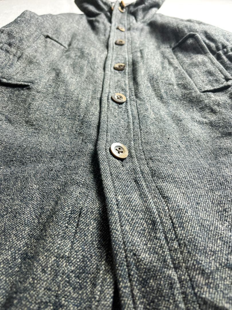 【45R】綿100% 裏ボア ドロストコード インディゴスタンドカラーコート