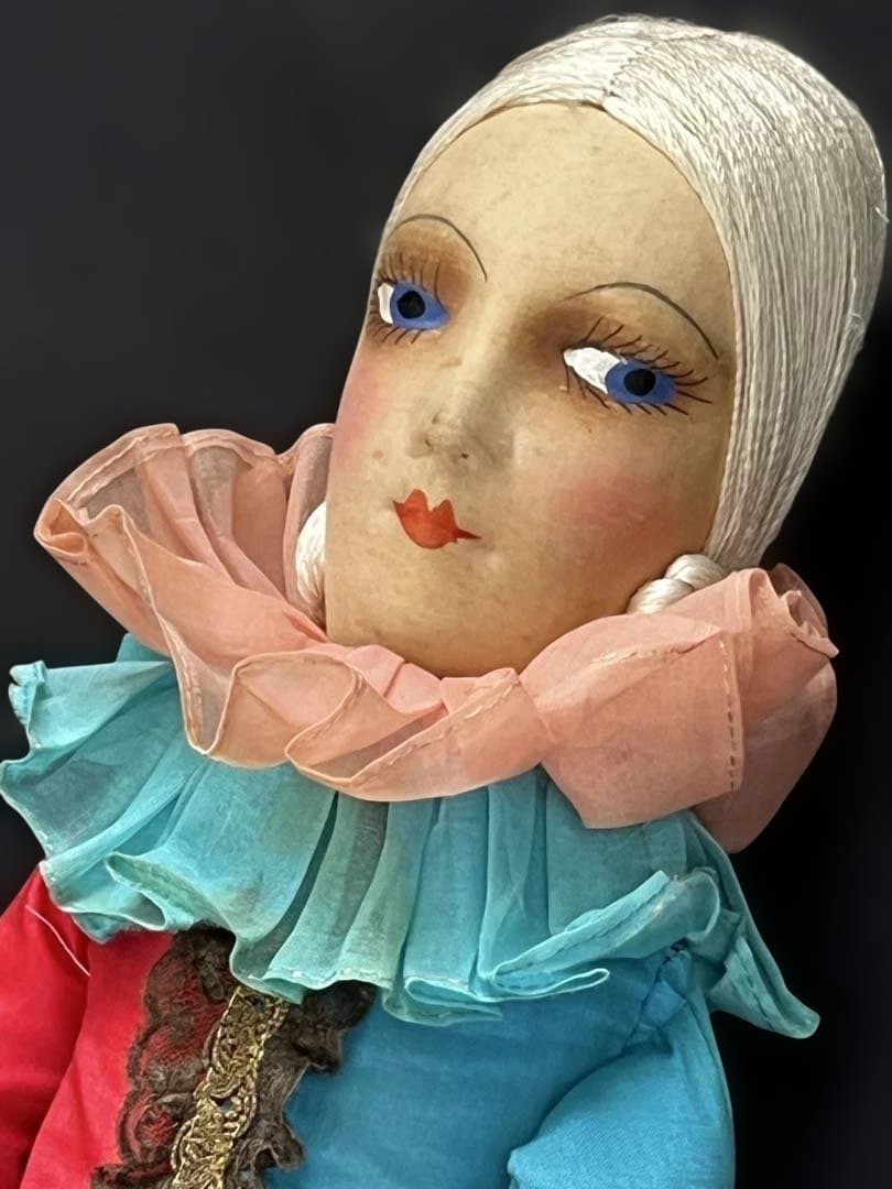 アンティークブドワールドールクロスボディ 1920s ピエロ 大型71cm