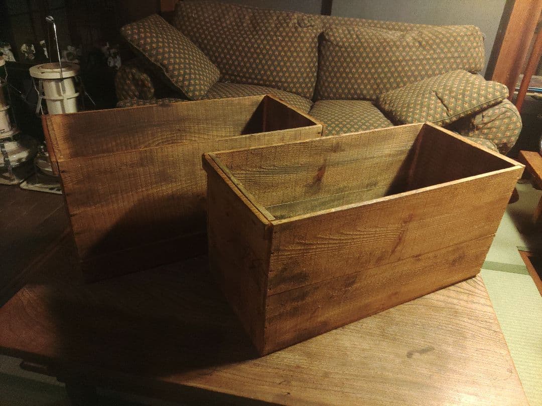 アンティーク　木箱　2個　シャビー 杉　無垢材　古材　ウッドボックス