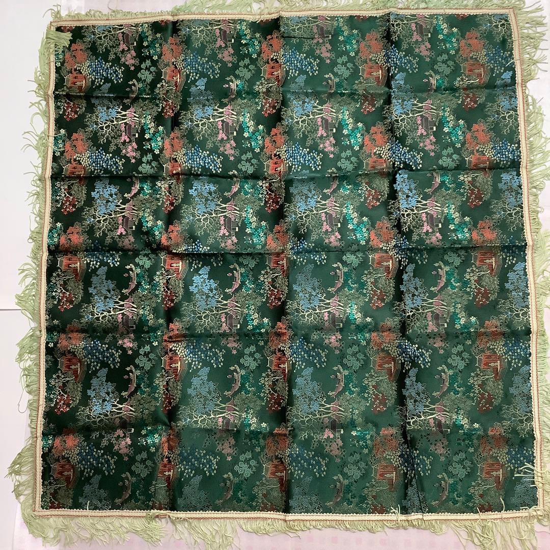 【未使用品】中国刺繍 テーブルリネン フリンジ付きテーブル掛け テーブルクロス