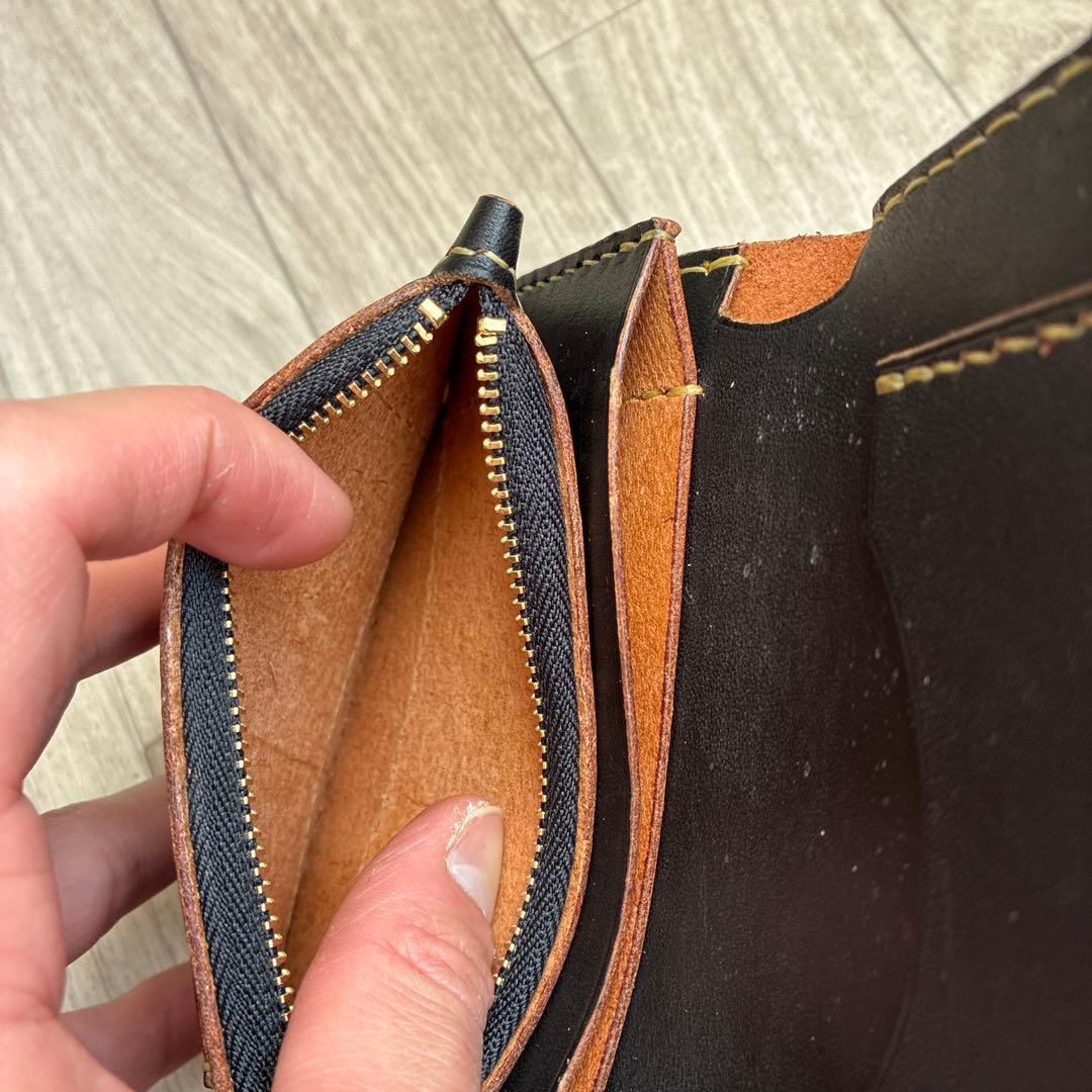 【受注生産】茶芯ミドルトラッカーウォレット　真鍮　お札を折らずに収納　タイプA