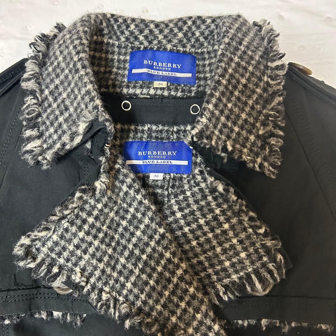 バーバリーブルーレーベル ショート トレンチコート 黒 レディース38 M