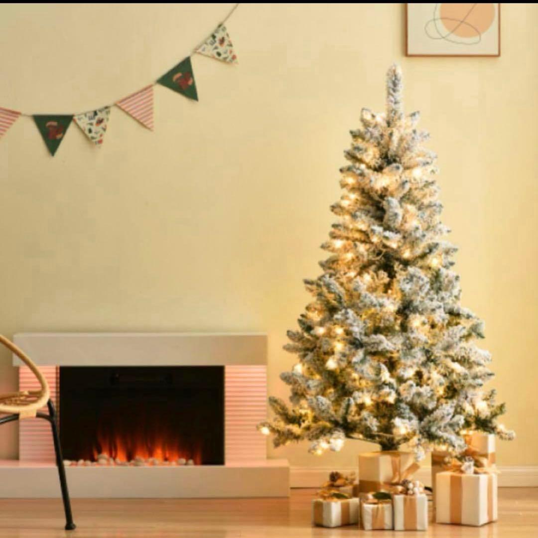 ホワイト クリスマスツリー スノーツリー LEDライト付き 180cm ツリー