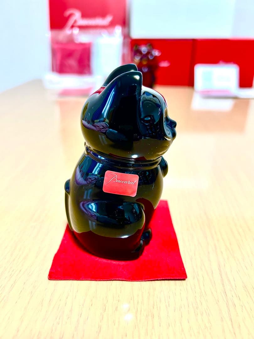 Baccarat バカラ 招き猫 レッド ブルー 2体 新品座布団2枚 付属品有