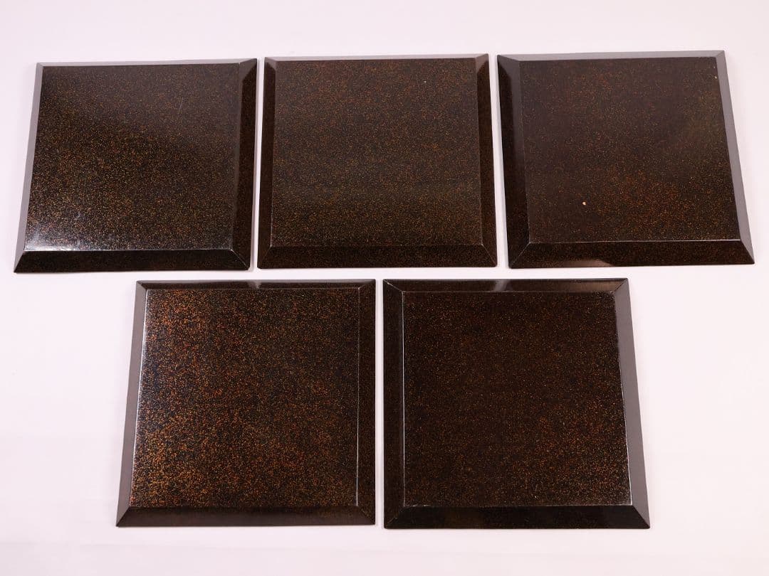 【MB46】時代 梨地吸物膳 十客 月と草花蒔絵 秋草 四方膳 卓上 折敷 木製