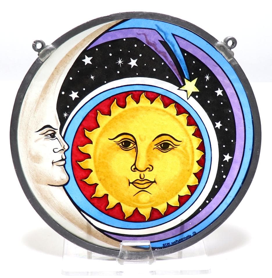 太陽&月&星 ヴィンテージ ステンドグラス 中世 ヨーロッパ 初期作品 レア