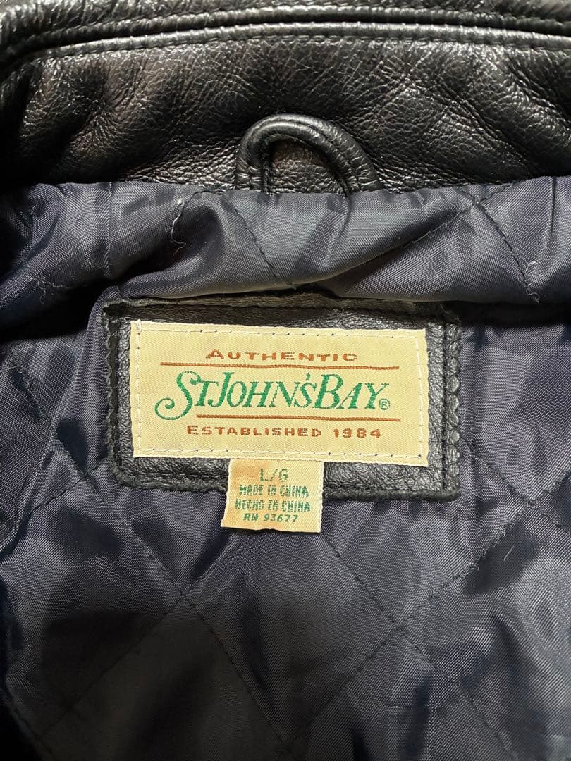 90s ST. JOHN'S BAY キルティングレザージャケット L ブラック