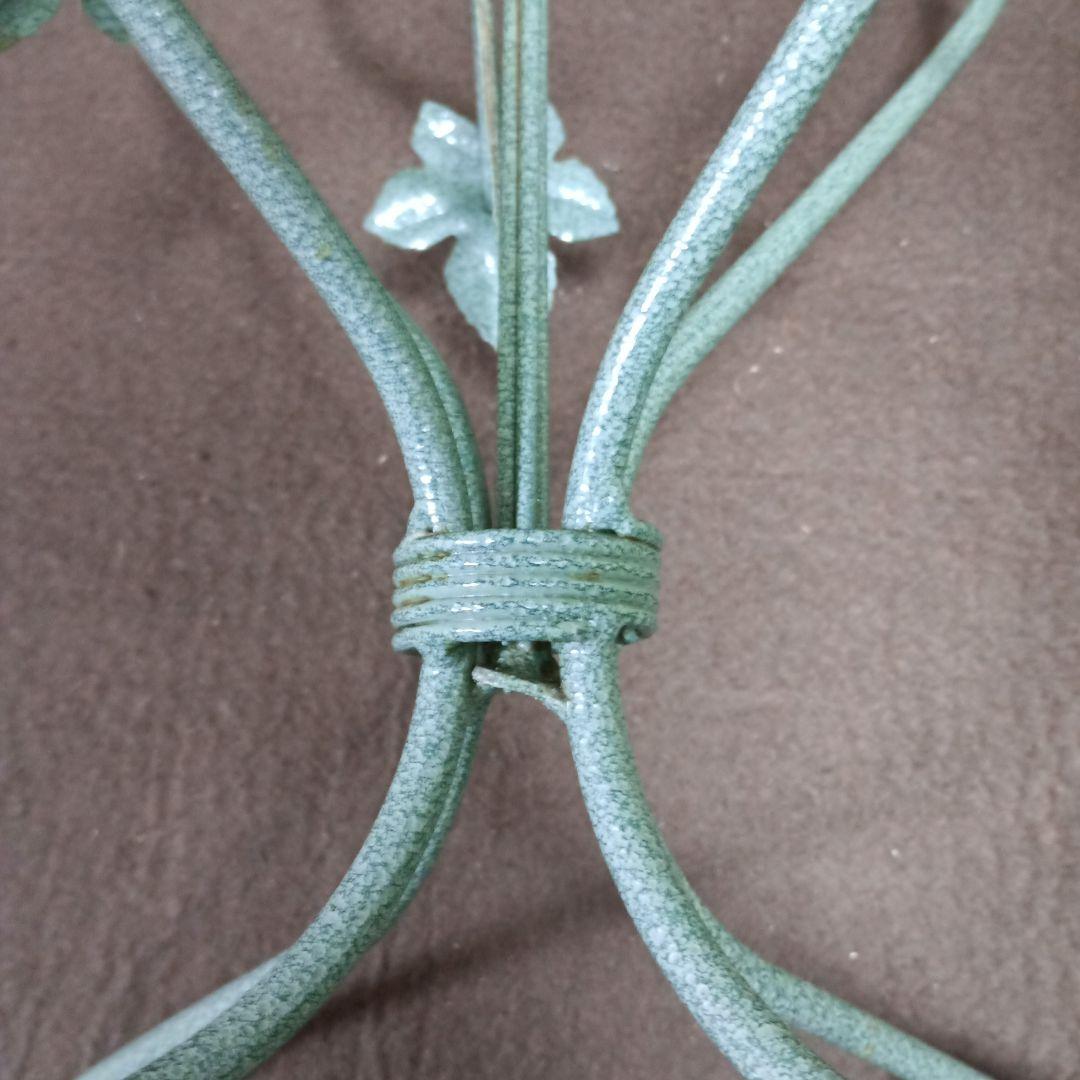 八角形 ガラスアイアンテーブル 葉モチーフ　　中古品