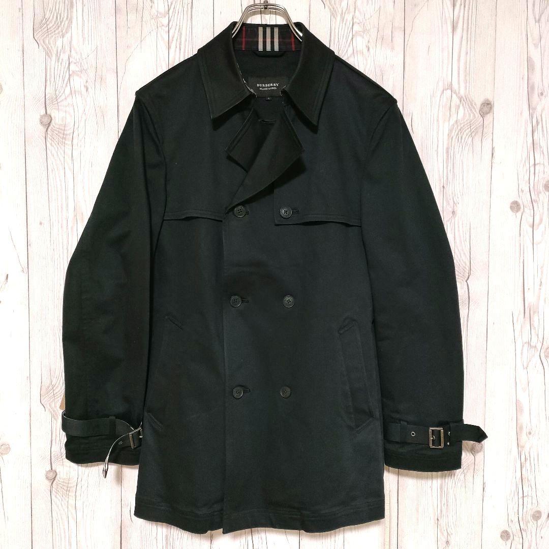 バーバリーブラックレーベル トレンチコート ミドル丈 黒 ブラック L チェック