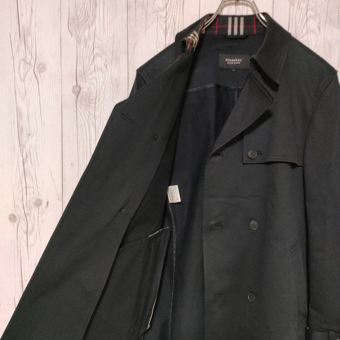 バーバリーブラックレーベル トレンチコート ミドル丈 黒 ブラック L チェック
