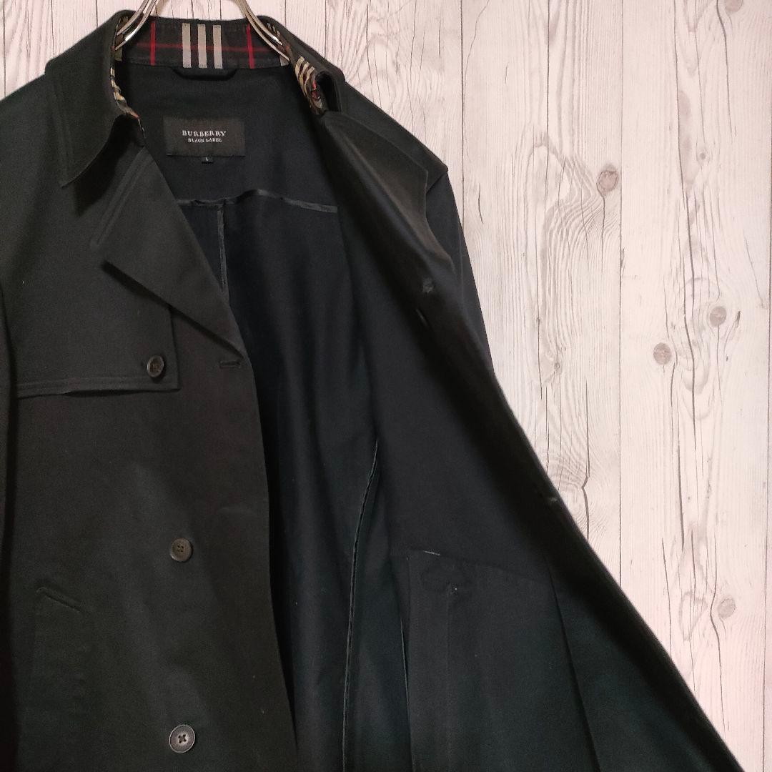 バーバリーブラックレーベル トレンチコート ミドル丈 黒 ブラック L チェック