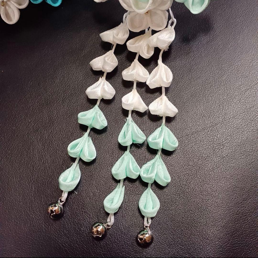 新品【七五三】髪飾り　勝山かんざし　簪　つまみ細工　水色系