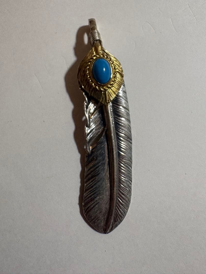 silverターコイズフェザーネックレス　ロジウムコーティング