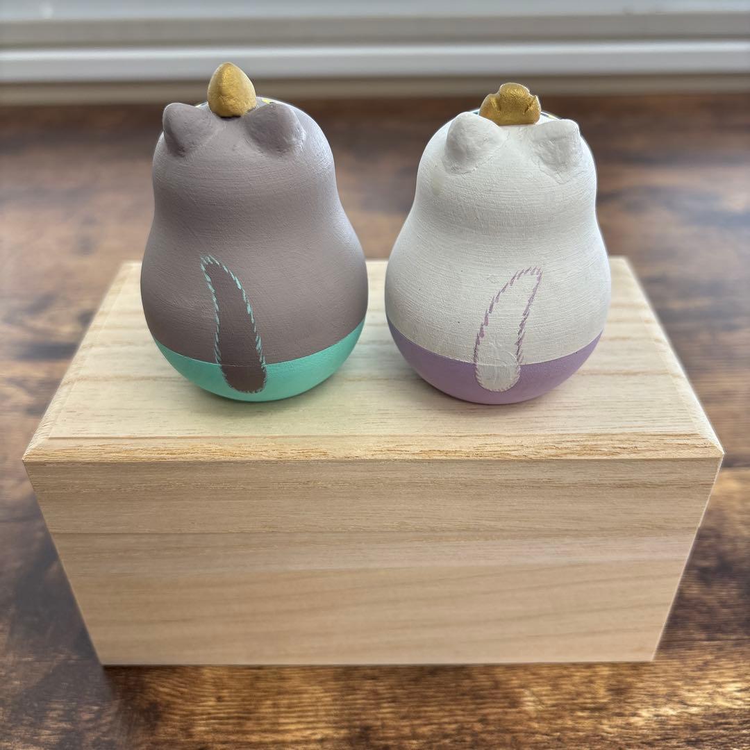 ねこマトリョーシカ　木製　白グレー