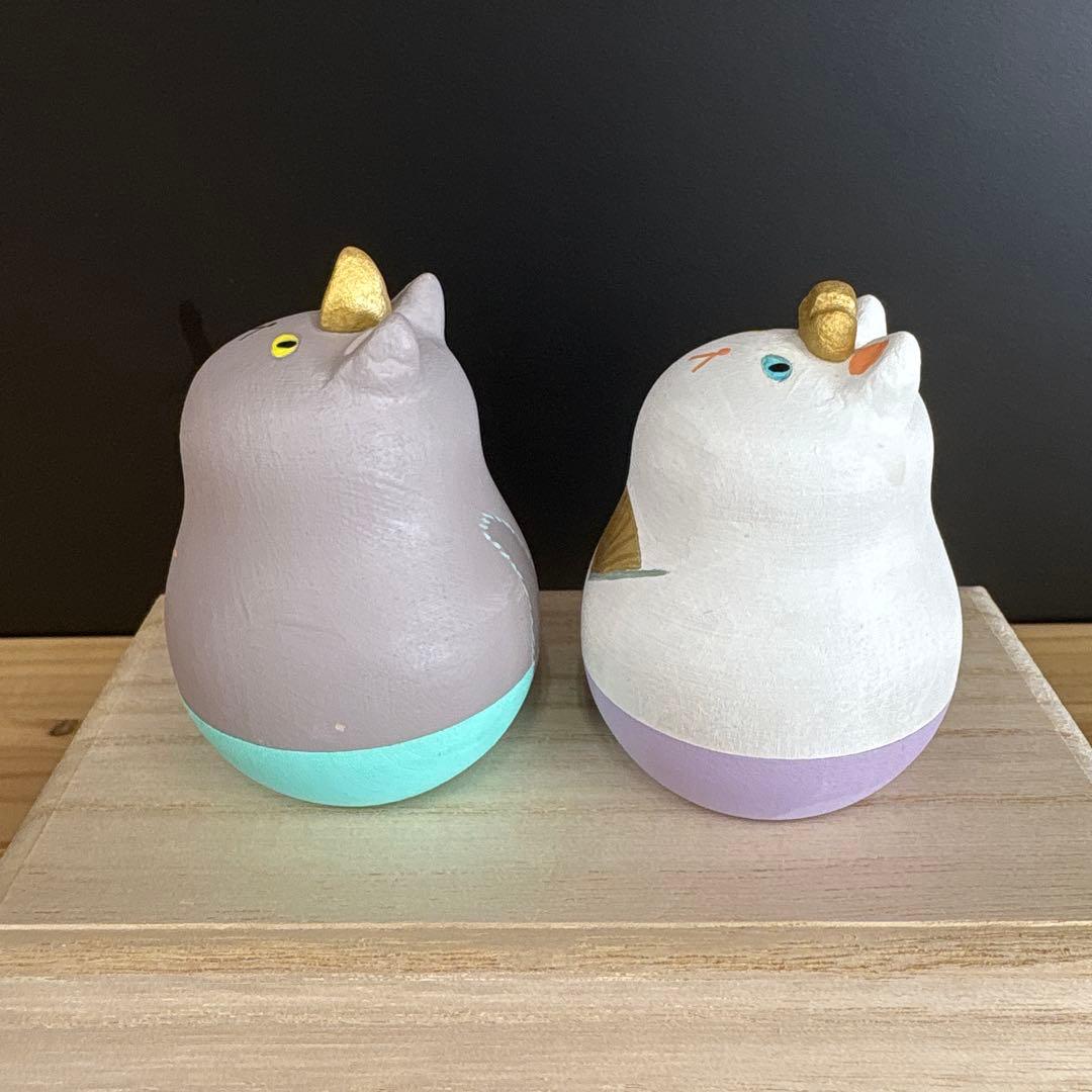 ねこマトリョーシカ　木製　白グレー