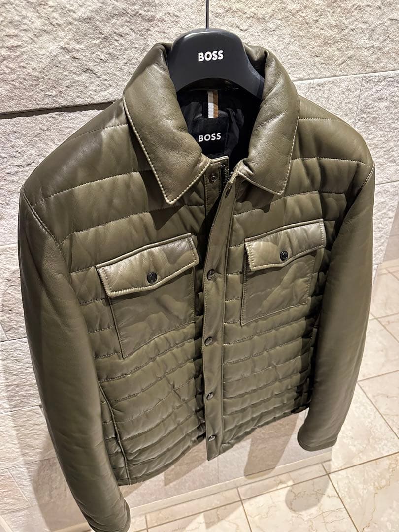 ★S★BOSSヒューゴボス★カーキレザージャケット★50
