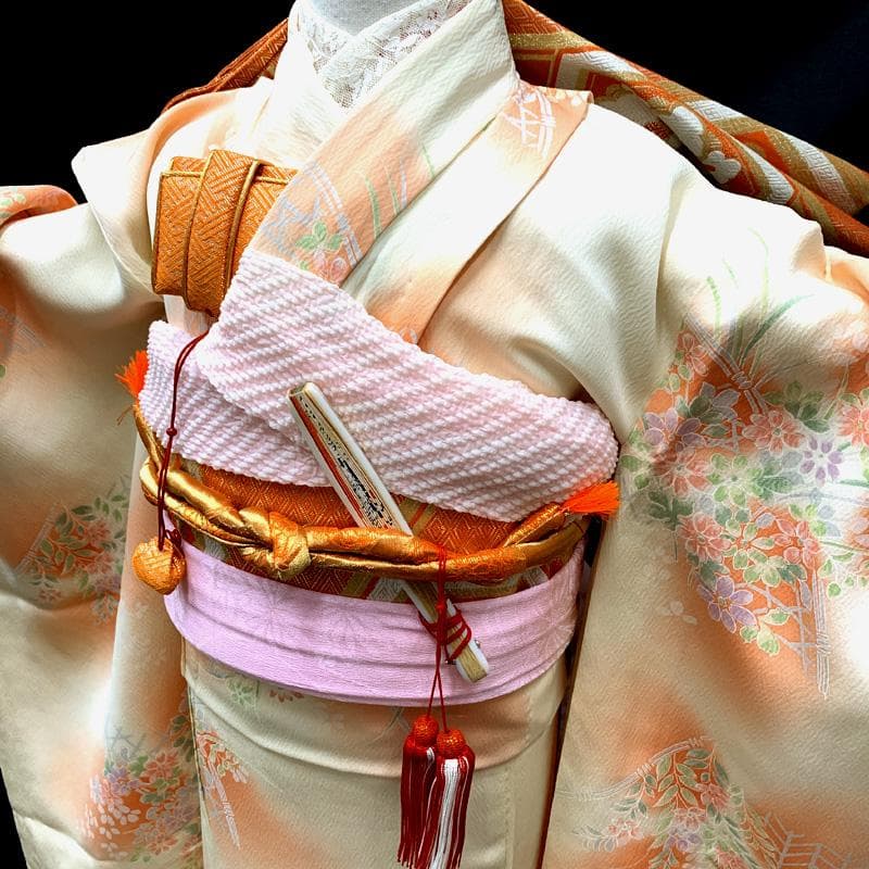 505ag49□七五三 七歳 女児 着物&袋帯 花文□状態良好