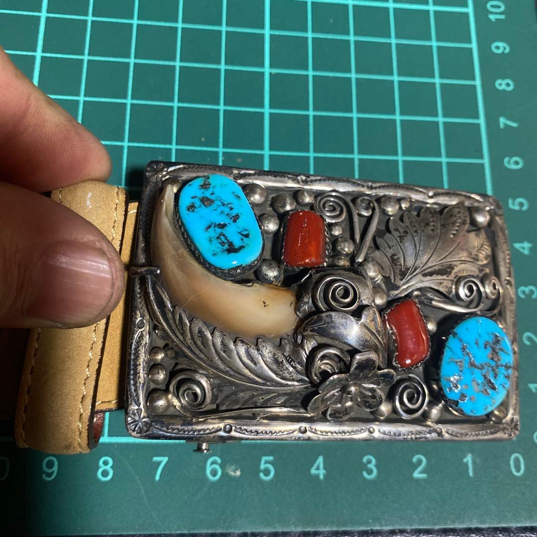 casaベルト　ナバホ　ターコイズ　ベアクロー925インディアンジュエリー