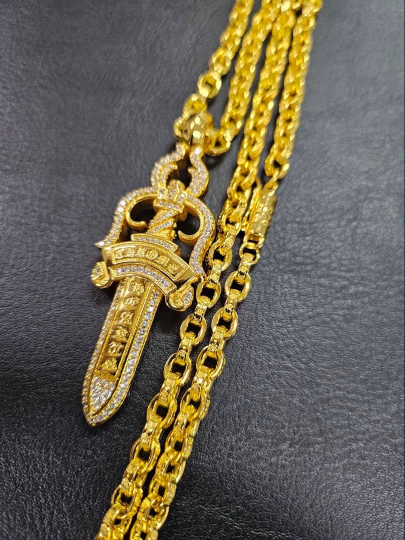 22kコーティング❗ダブルダガークロス&ペーパーチェーン60cm