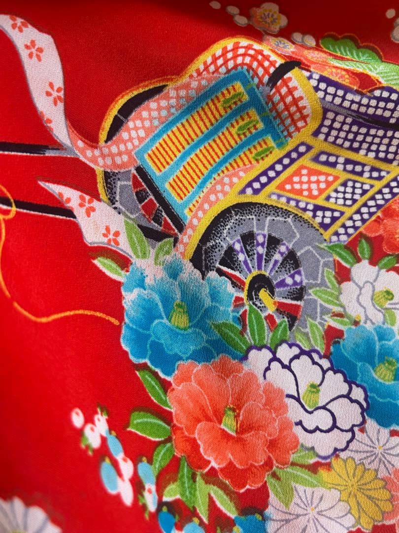 7歳　七五三　ハーフ成人式　アンティーク正絹着物、帯、帯揚げ、帯締め　しごき