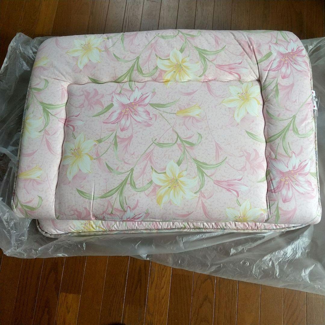 新品未使用　羊毛敷布団　花柄ピンク敷き布団 シングルサイズ 日本製