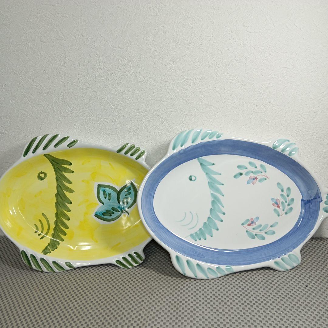 Caleca カレカ ハンドペイント フィッシュプラッター プレート 2枚セット
