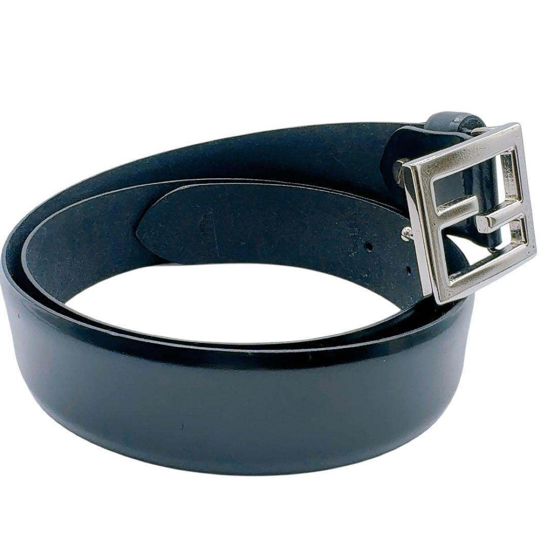 【良品】フェンディ ベルト レザー ブラック×シルバー FF ロゴ 革 ズッカ