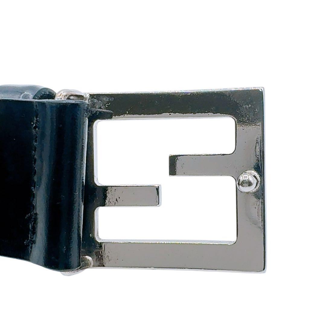 【良品】フェンディ ベルト レザー ブラック×シルバー FF ロゴ 革 ズッカ