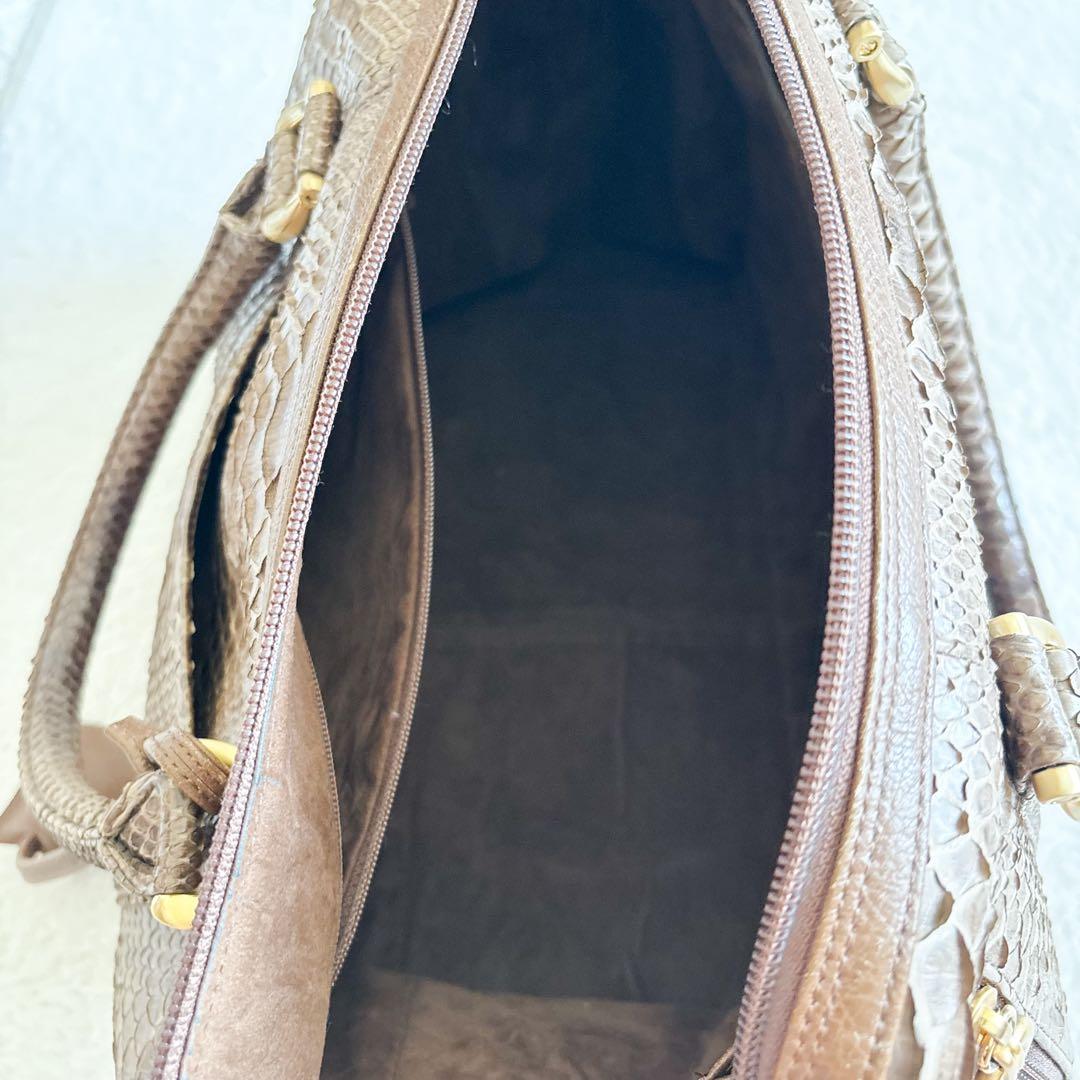 HIGH-CLASS ハイクラス ボストンバック パイソン 蛇革 ブラウン