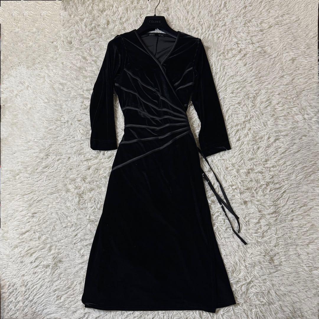 【美品】タダシショウジ　ベロア　カシュクール　ロング　ワンピース　ブラック