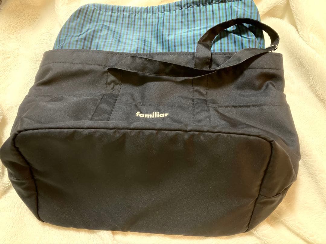 【極美品✨】familiar マザーズバッグ 青チェック【現行品】