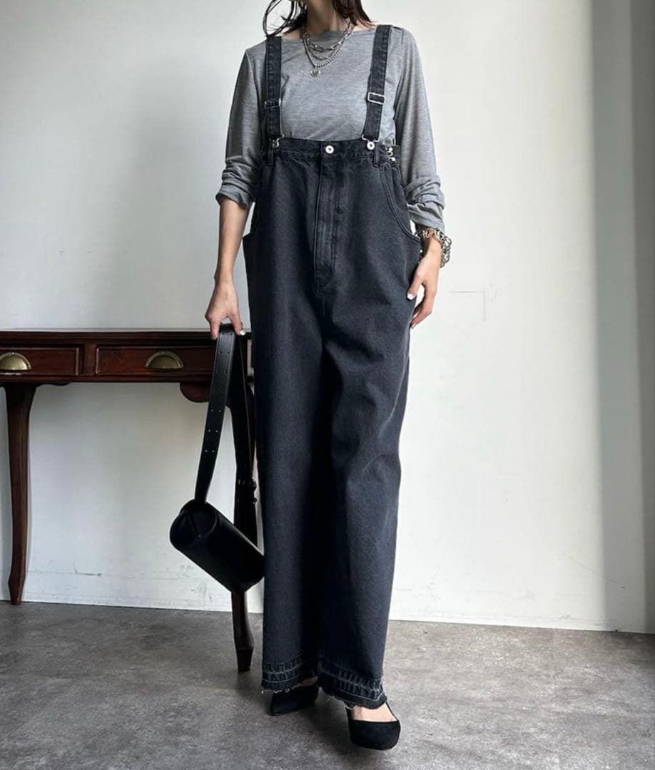 doudou ドゥドゥ デニムサロペット オールインワン ブラック