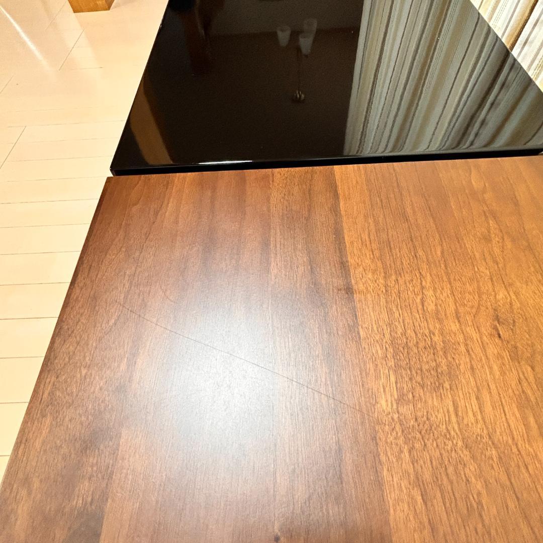 【美品】スライド収納付ローテーブル 幅90cm 木目×ガラス調天板 完成品