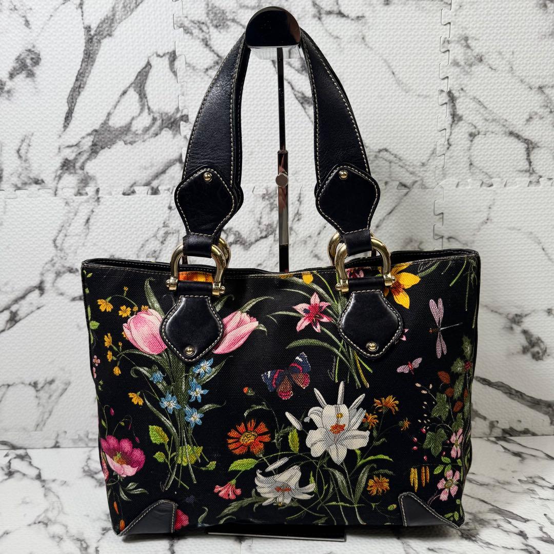 希少◯グッチ　トートバッグ　フローラ　花柄　キャンバス×レザー　B5 タブレット