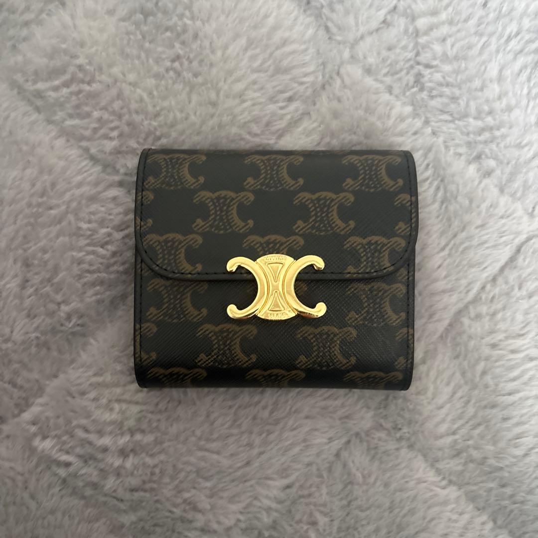 CELINE 三つ折り財布 ブラック ゴールド
