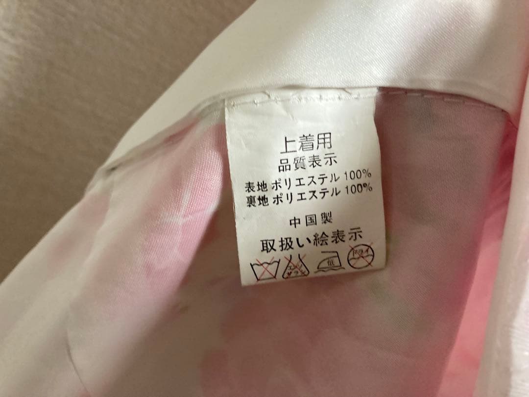 お姫様セット　七五三七歳　女児　バラ花柄 着物小物帯セット　白ピンク