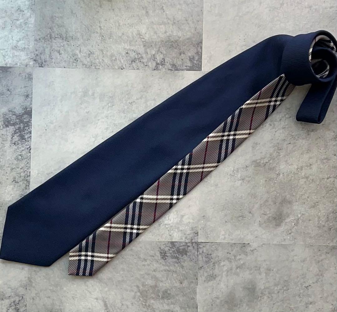 極美品 BURBERRY LONDON ネクタイ ソリッド＆ノバチェック
