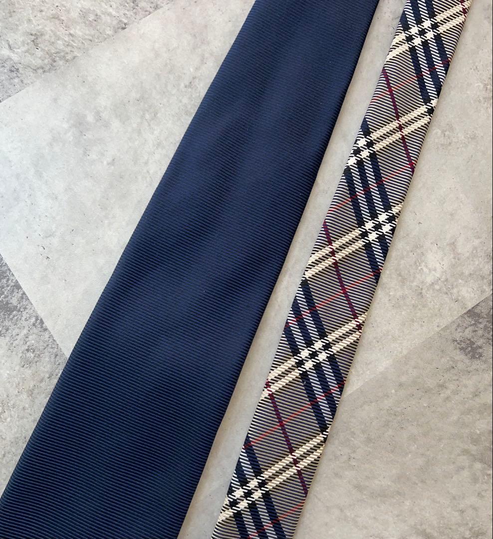 極美品 BURBERRY LONDON ネクタイ ソリッド＆ノバチェック