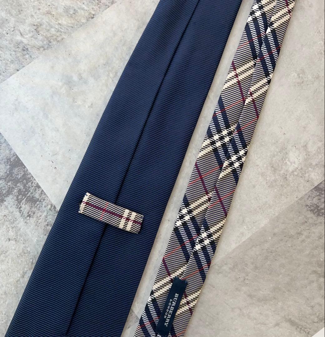 極美品 BURBERRY LONDON ネクタイ ソリッド＆ノバチェック