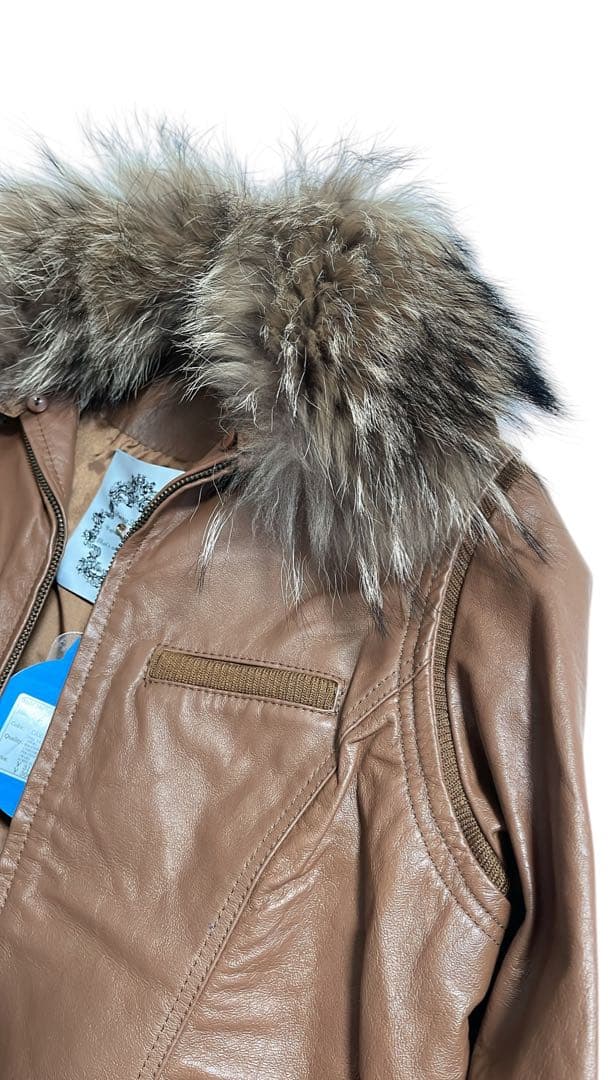 ブラウン　リアルレザー　ジャケット リアルファー　新品タグ付き　本革