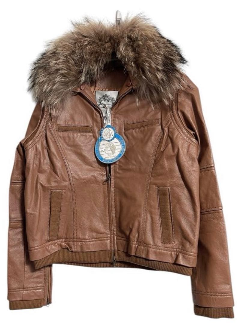 ブラウン　リアルレザー　ジャケット リアルファー　新品タグ付き　本革