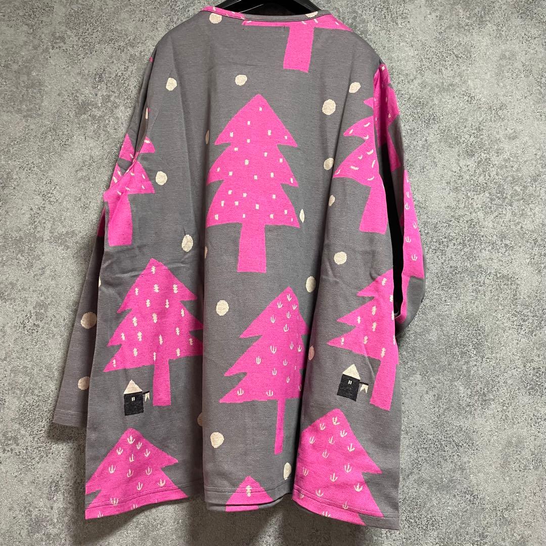 新品　マタノアツコ 木・ツリー総柄パジャマ「LLサイズ・グレー×ピンク」