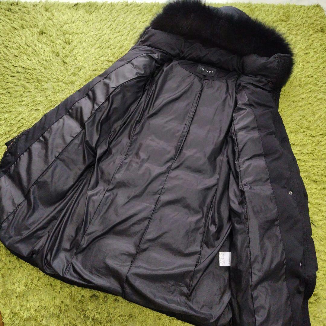 INDIVI シルキーサテンダウンコート フード付き 2way フォックスファー