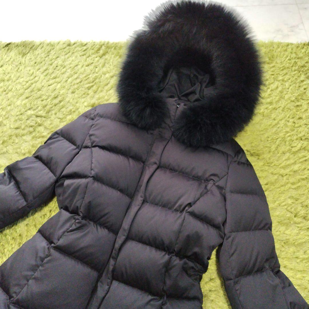 INDIVI シルキーサテンダウンコート フード付き 2way フォックスファー