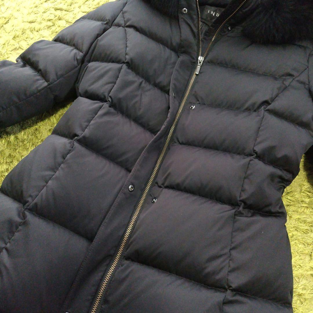 INDIVI シルキーサテンダウンコート フード付き 2way フォックスファー