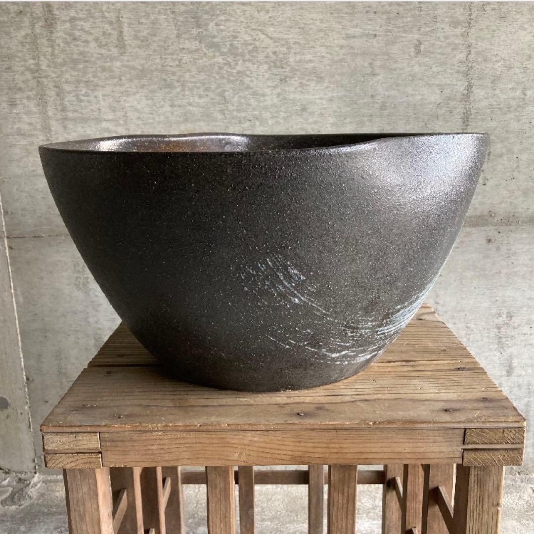 信楽焼 睡蓮鉢 めだか鉢 金魚 水鉢 植物 花器 大型 深鉢 緑色 和風 陶器