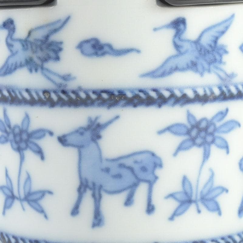 茶道具　平安和峰作　染付　花草神獣文　手桶茶入　共箱　V　9485