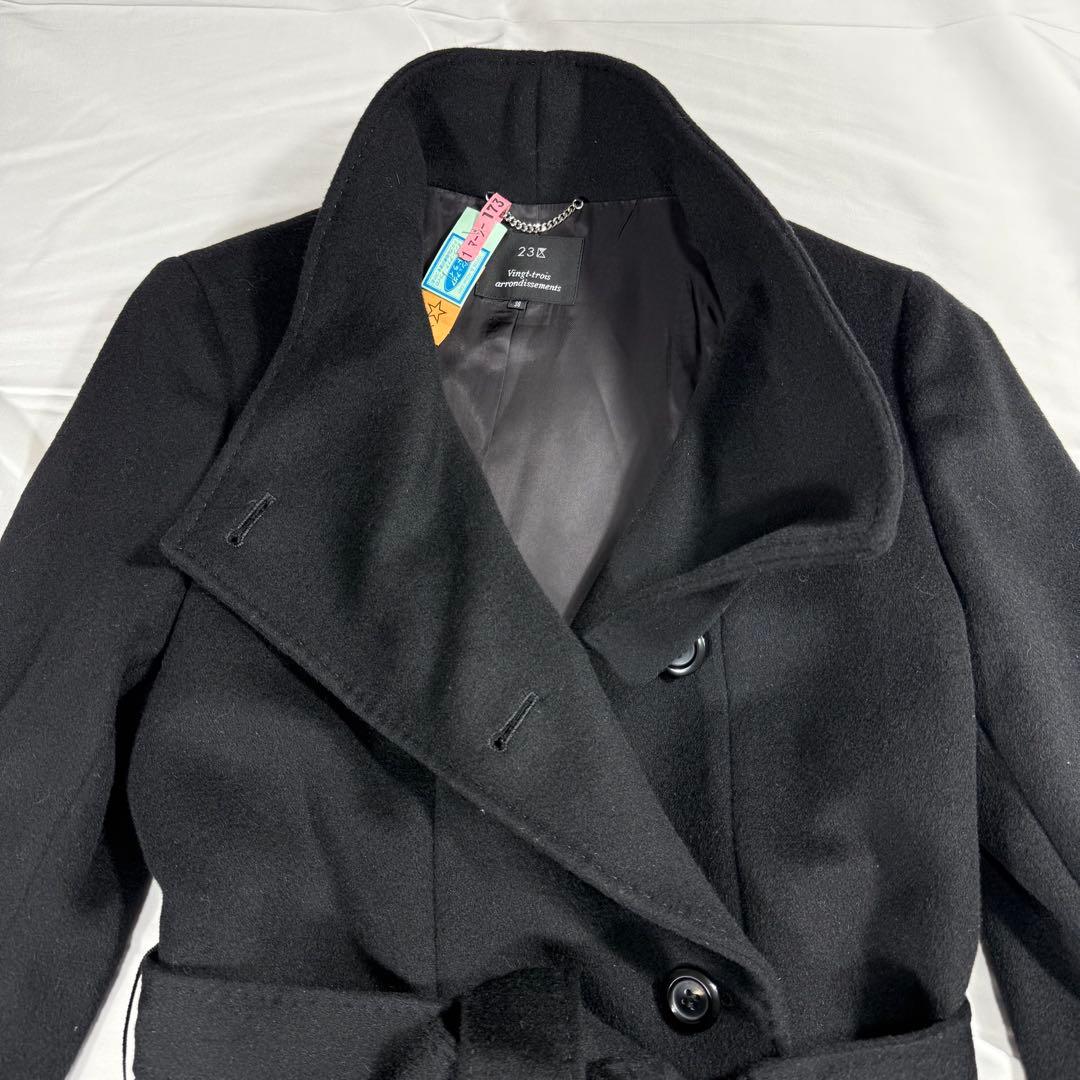 【極美品】23区 スタンドカラーコート ベルト 黒 ウール アンゴラ混 M